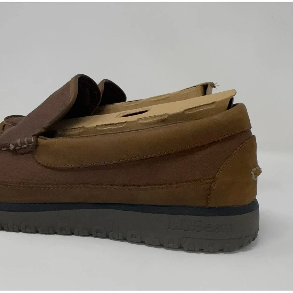 LL Bean All Week Moc Slippers Men's Size 10M Brown Leather Shearling Shoe 512403